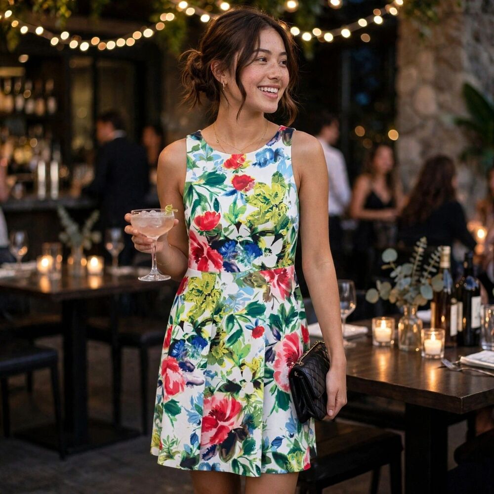 Eliza J Floral Fit & Flare Colorful Floral Watercolor Dress Size 10 Cocktail
